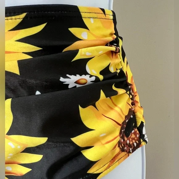Sunflower Print Push Up High Waisted Bikini Set - Picture 6 of 9